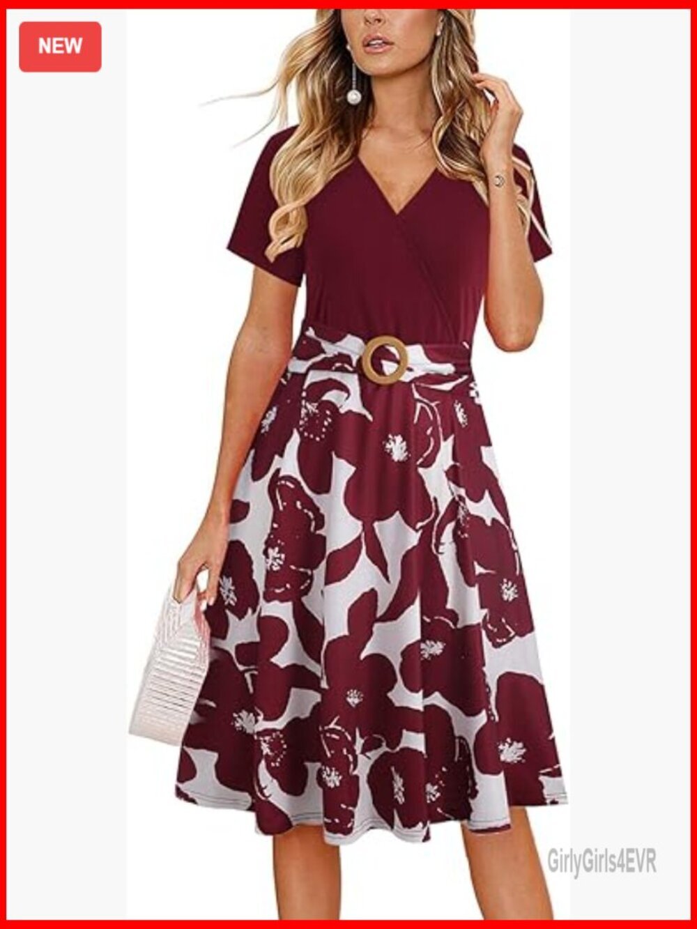 Criss-Cross V Neck Fit and Flare Tea Dress with Pockets